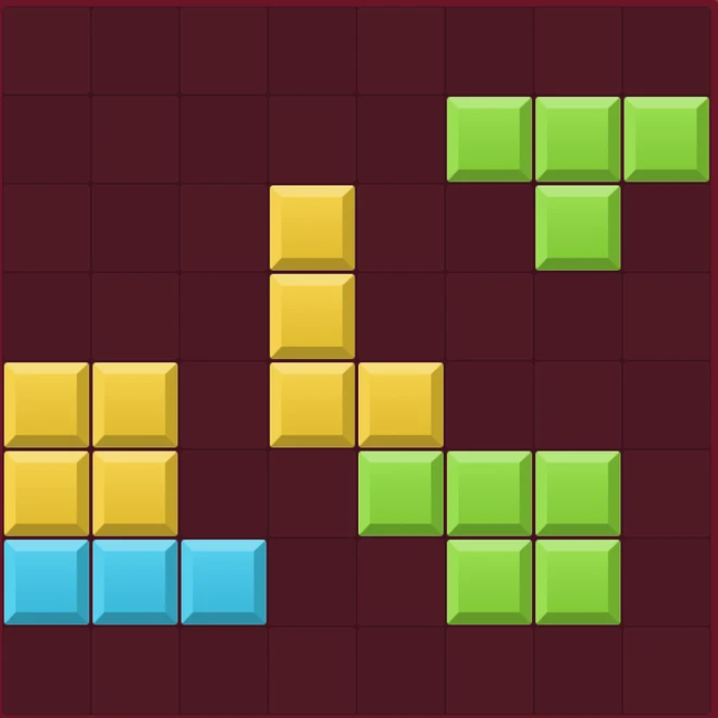 An Arcade board with yellow, green, and blue blocks.